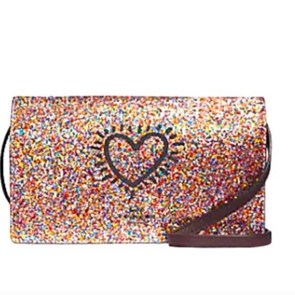 Coach Handbags - 💘COACH Keith Haring Glitter Heart Purse With Detachable Strap 8x4.5"
